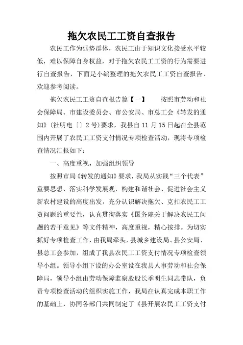 拖欠农民工工资自查报告