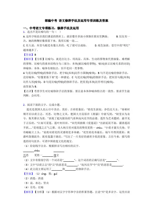 部编中考 语文修辞手法及运用专项训练及答案
