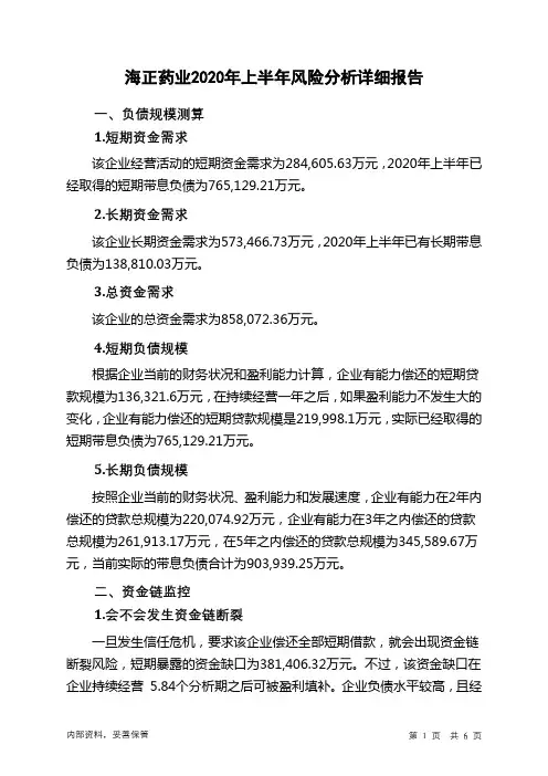 海正药业2020年上半年财务风险分析详细报告