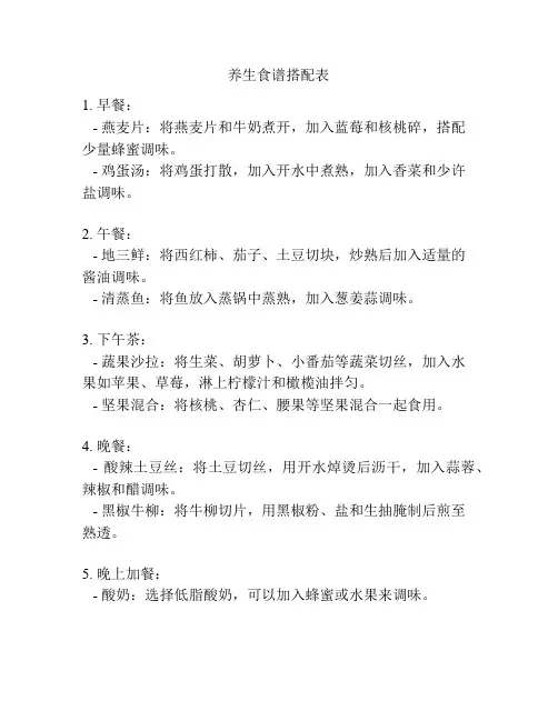 养生食谱搭配表