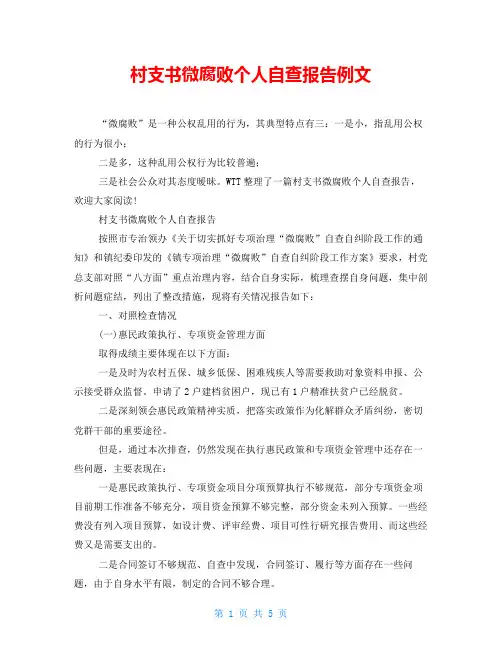 村支书微腐败个人自查报告例文