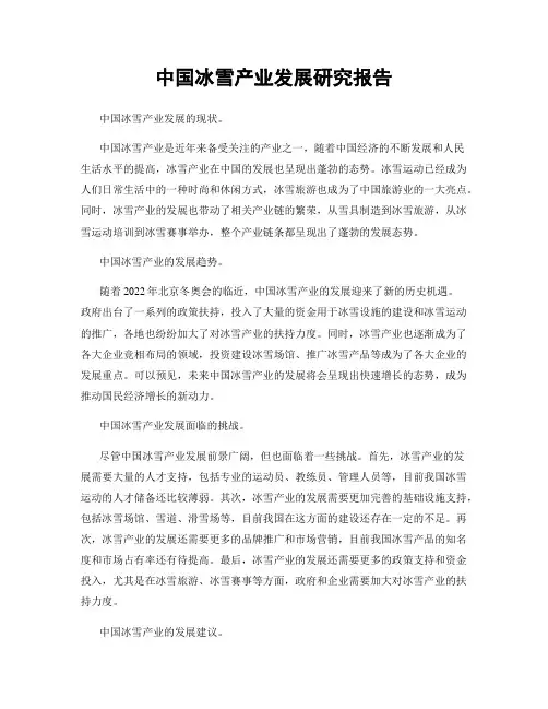中国冰雪产业发展研究报告