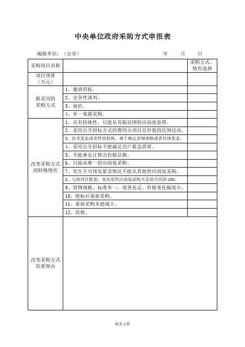 某政府采购方式申报表