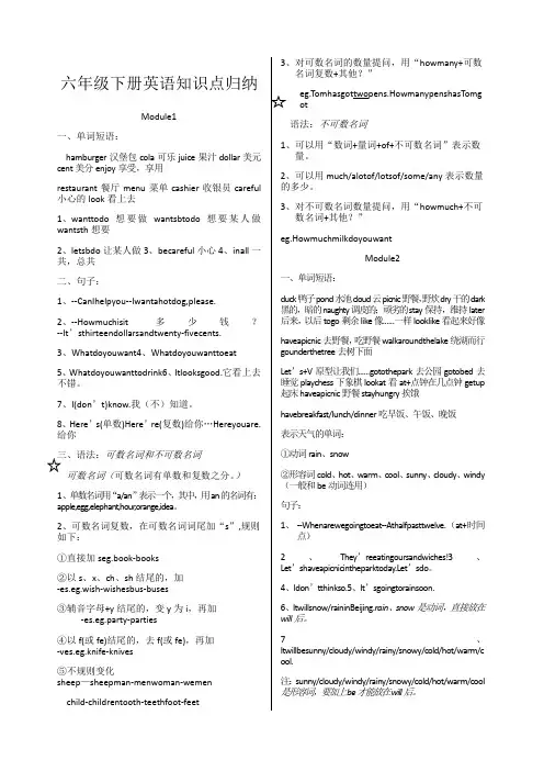 外研版六年级下册英语知识点梳理