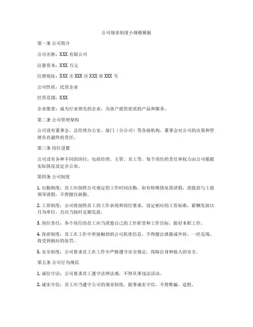 公司规章制度小规模模板