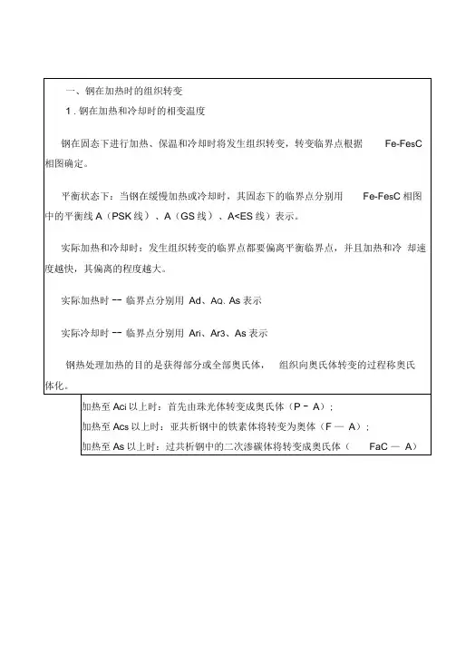 钢在加热及冷却时的组织转变
