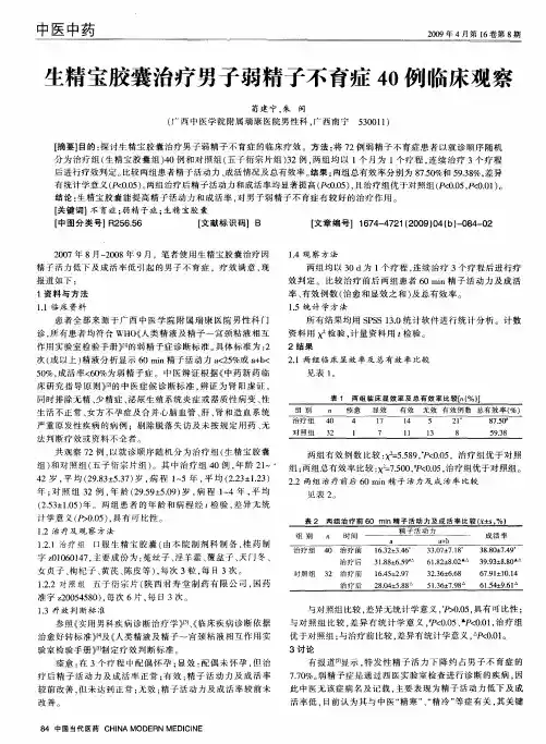 生精宝胶囊治疗男子弱精子不育症40例临床观察