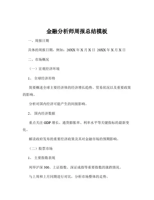 金融分析师周报总结模板