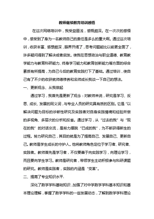 教师继续教育培训心得体会