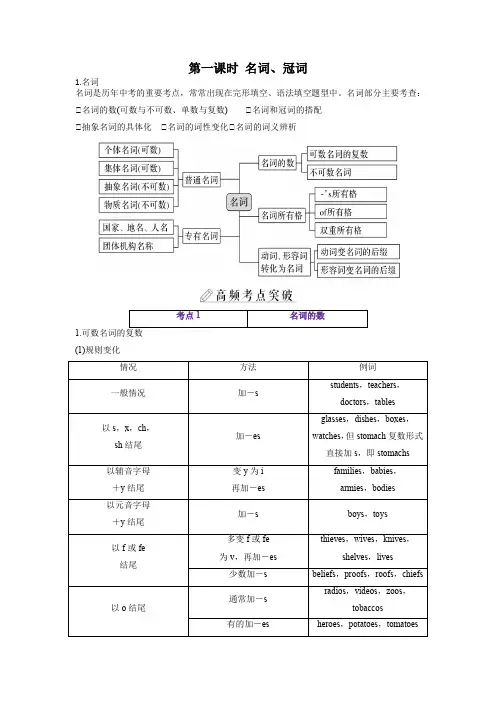 【中考英语复习之语法过关(仁爱版)】课时01 名词 冠词(学生版及答案
