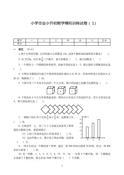天津市2019-2020小学毕业小升初数学模拟训练试卷附试题详细答案( 1)