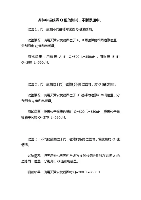 各种中波线圈Q值的测试，不断添加中。