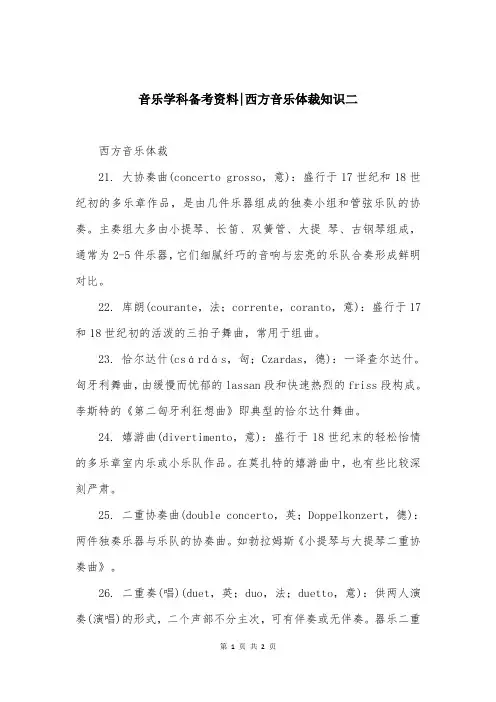 音乐学科备考资料-西方音乐体裁知识二