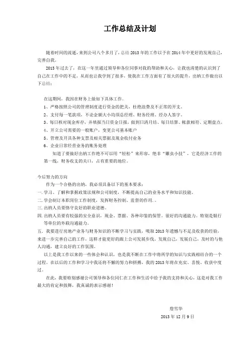 出纳工作总结与计划