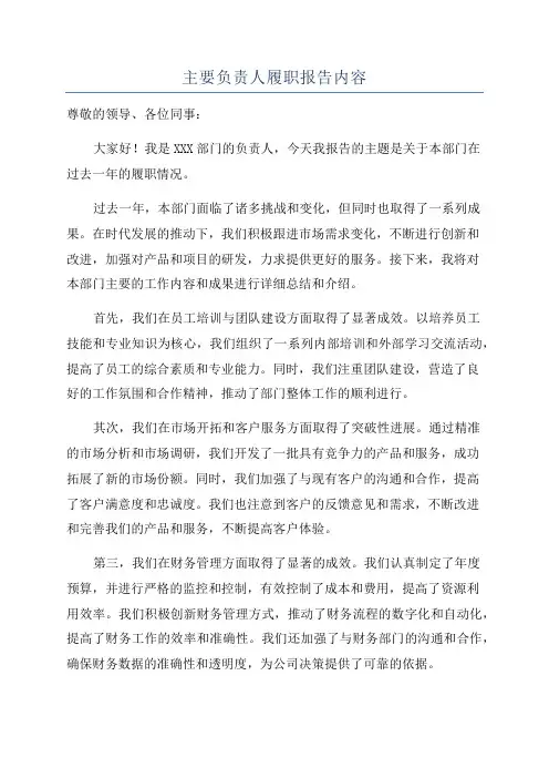 主要负责人履职报告内容