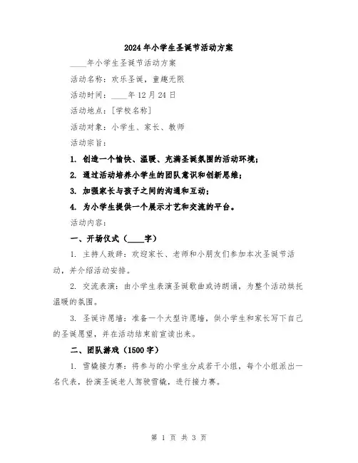 2024年小学生圣诞节活动方案