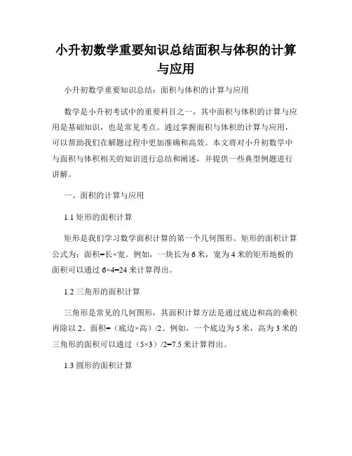 小升初数学重要知识总结面积与体积的计算与应用