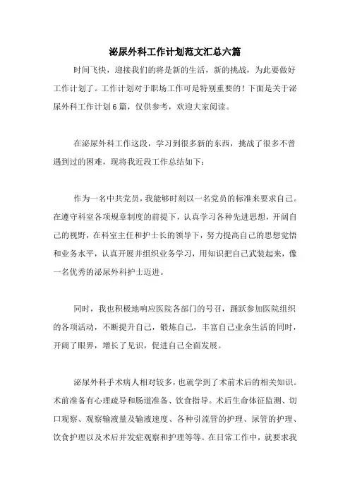 2020年泌尿外科工作计划范文汇总六篇
