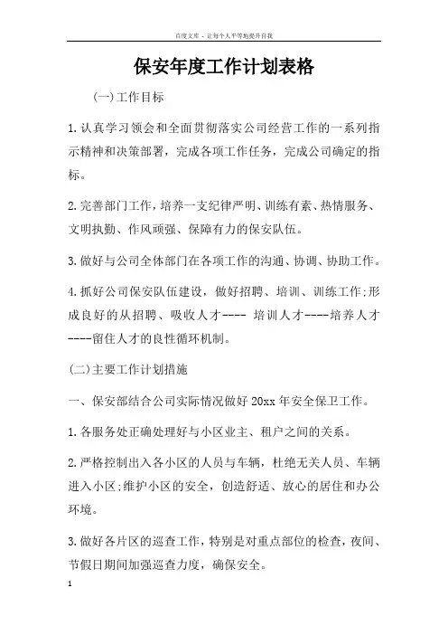 保安年度工作计划表格