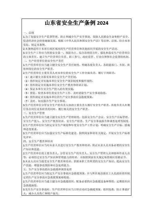 山东省安全生产条例2024