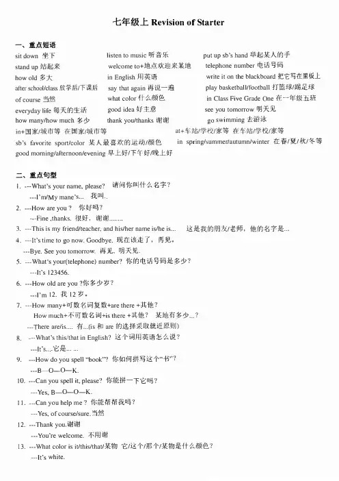2024外研版英语七年级上册复习知识点汇总