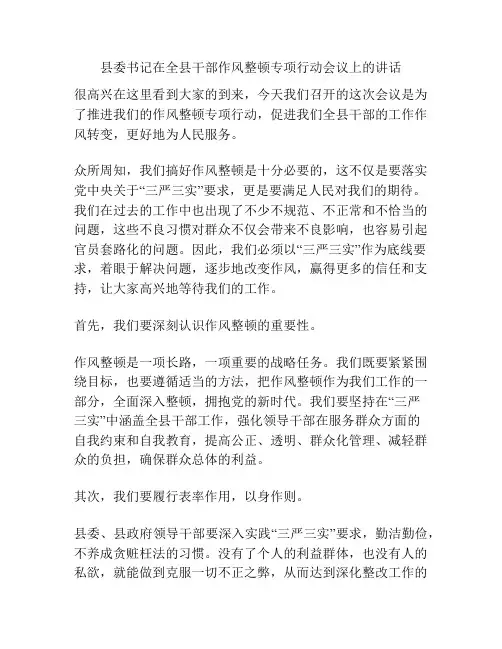 县委书记在全县干部作风整顿专项行动会议上的讲话