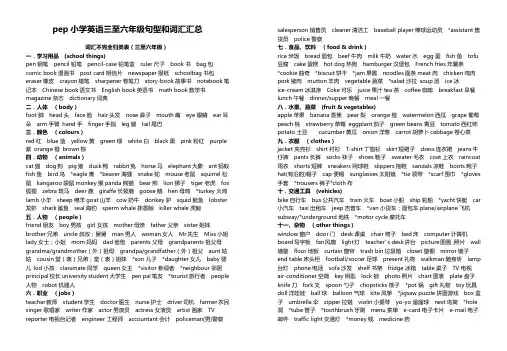 pep小学英语三至六年级句型和词汇汇总