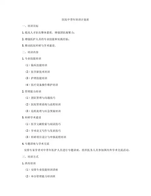 医院中青年培训计划表