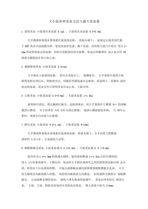 大小鼠各种采血方法与最大采血量