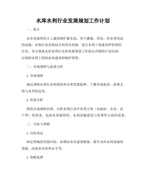 水库水利行业发展规划工作计划