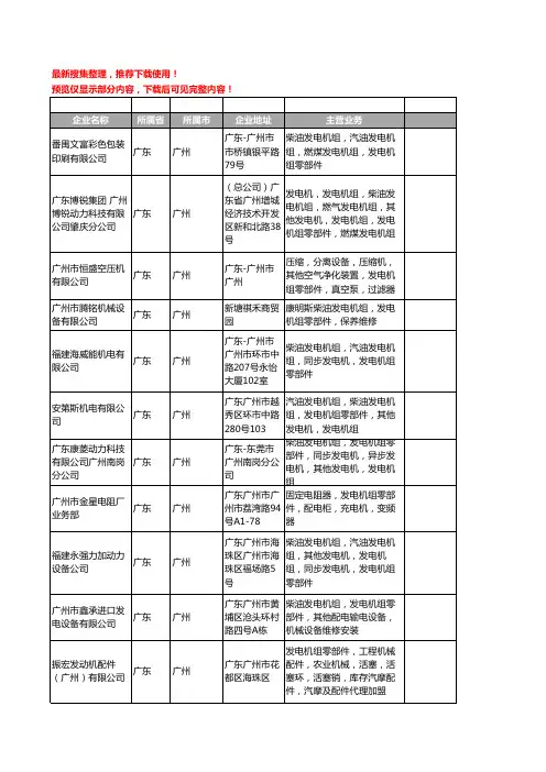 新版广东省广州发电机组零部件工商企业公司商家名录名单联系方式大全30家