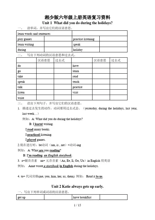湘少版六年级上册英语复习资料1-12(自己整理)