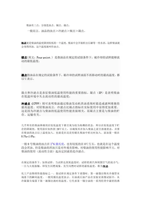柴油浊点冷滤点倾点凝点定义及区别