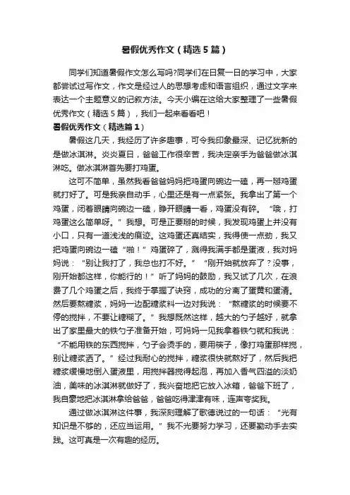暑假优秀作文（精选5篇）