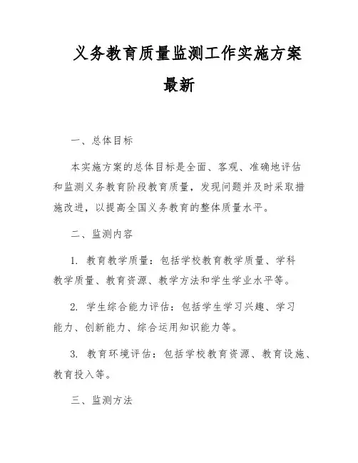 义务教育质量监测工作实施方案最新