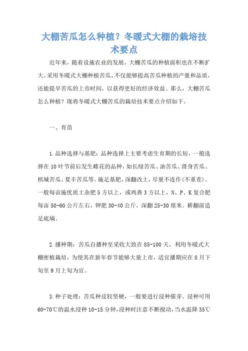 大棚苦瓜怎么种植？冬暖式大棚的栽培技术要点