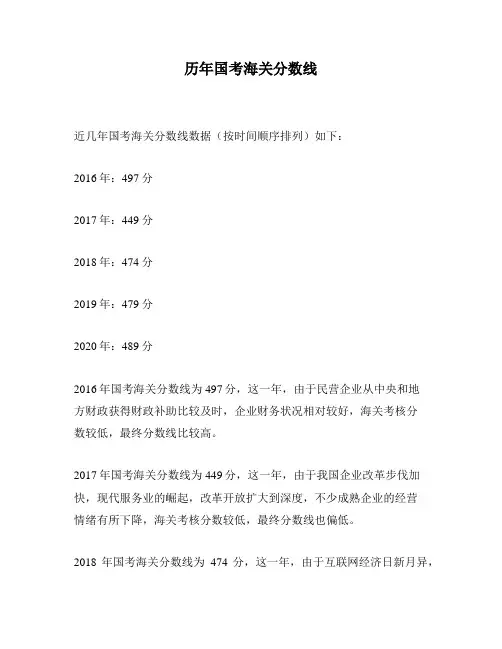 历年国考海关分数线