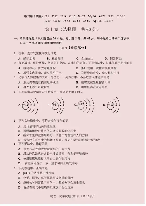 2010年济南市中考化学试题