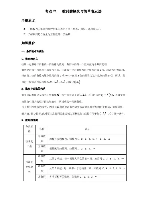 新课标版2019年高考考点数学(理)分专题汇编精选 专题21 数列的概念与简单表示法