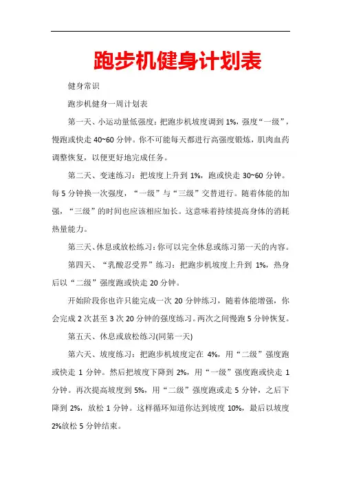 跑步机健身计划表
