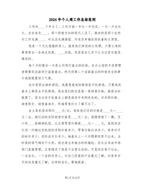 2024年个人周工作总结范例（五篇）