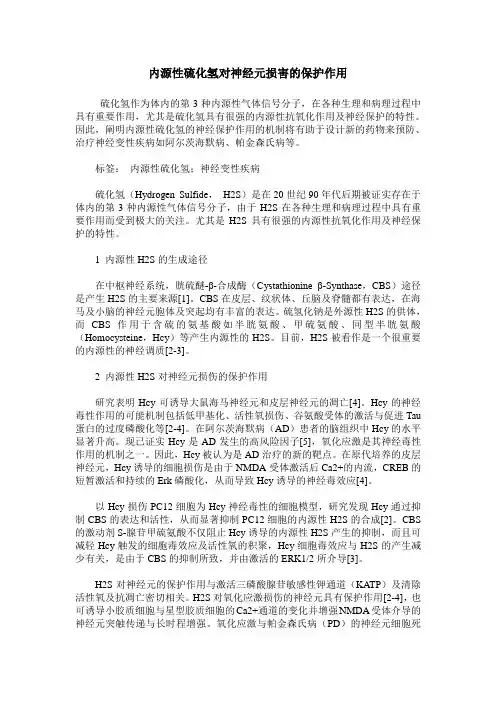 内源性硫化氢对神经元损害的保护作用