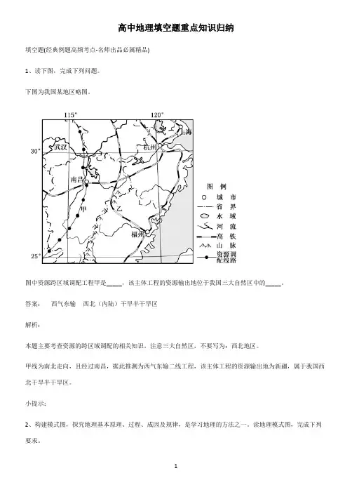 高中地理填空题重点知识归纳