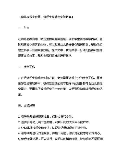 幼儿园微小世界：微观生物观察实验教案