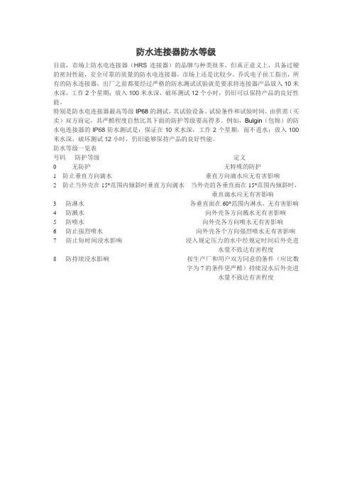 防水连接器防水等级