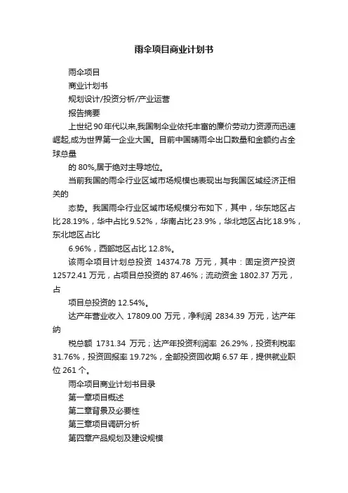 雨伞项目商业计划书