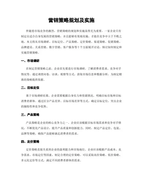 营销策略规划及实施