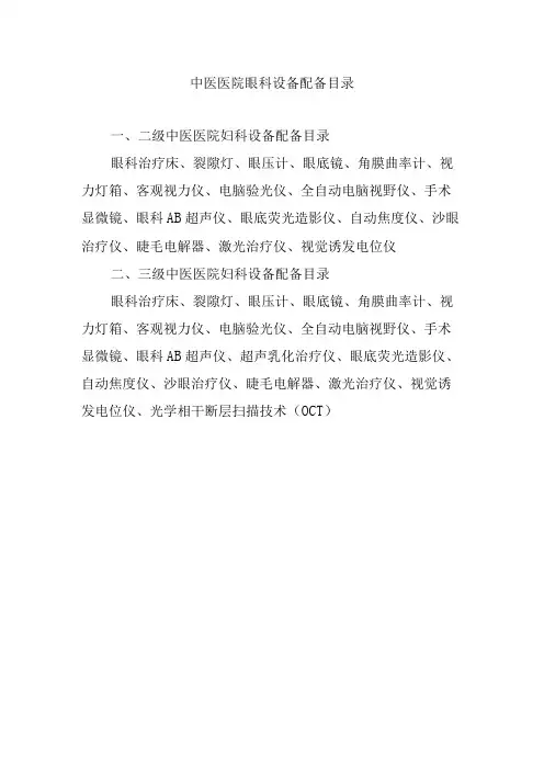 中医医院眼科设备配备目录
