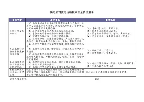 供电公司变电运检技术安全责任清单
