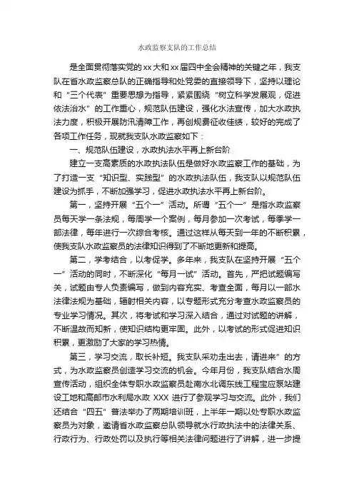 水政监察支队的工作总结_个人工作总结_